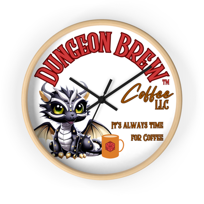 Dungeon Brew analog clock. "It's Always Time For Coffee."